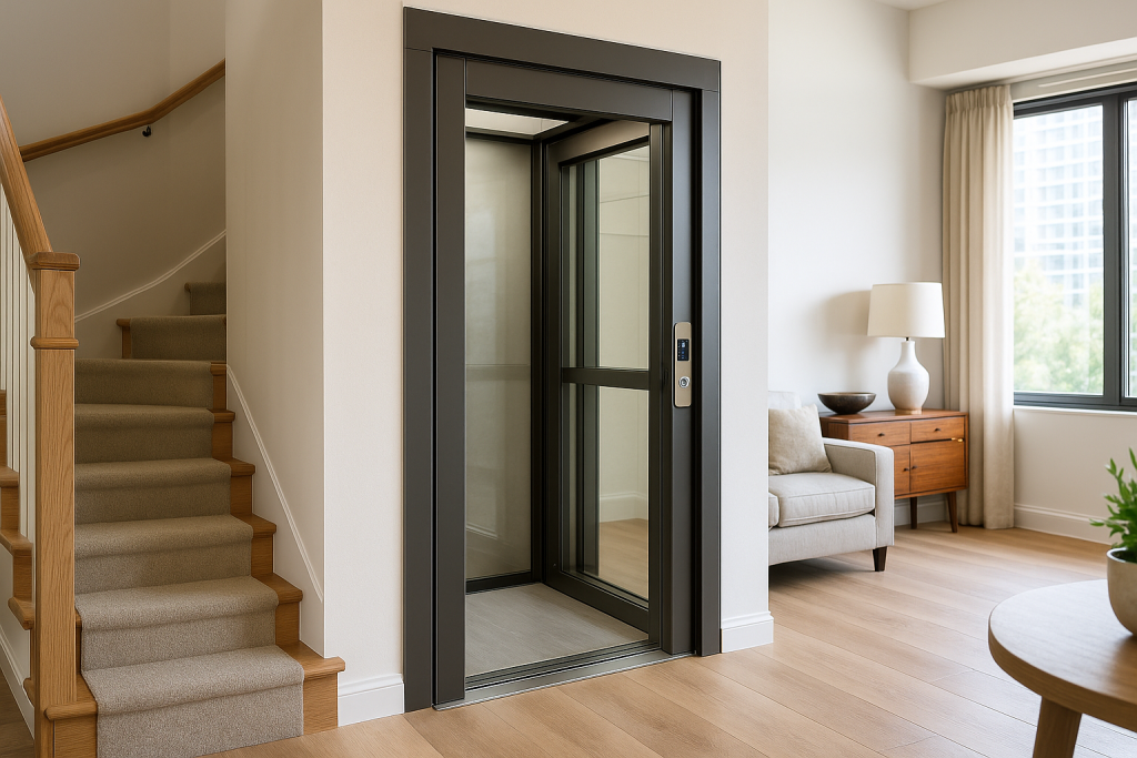 Elevador integrado armónicamente en el diseño interior del hogar