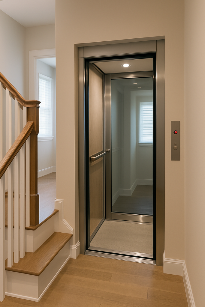Elevador compacto y elegante instalado en vivienda pequeña