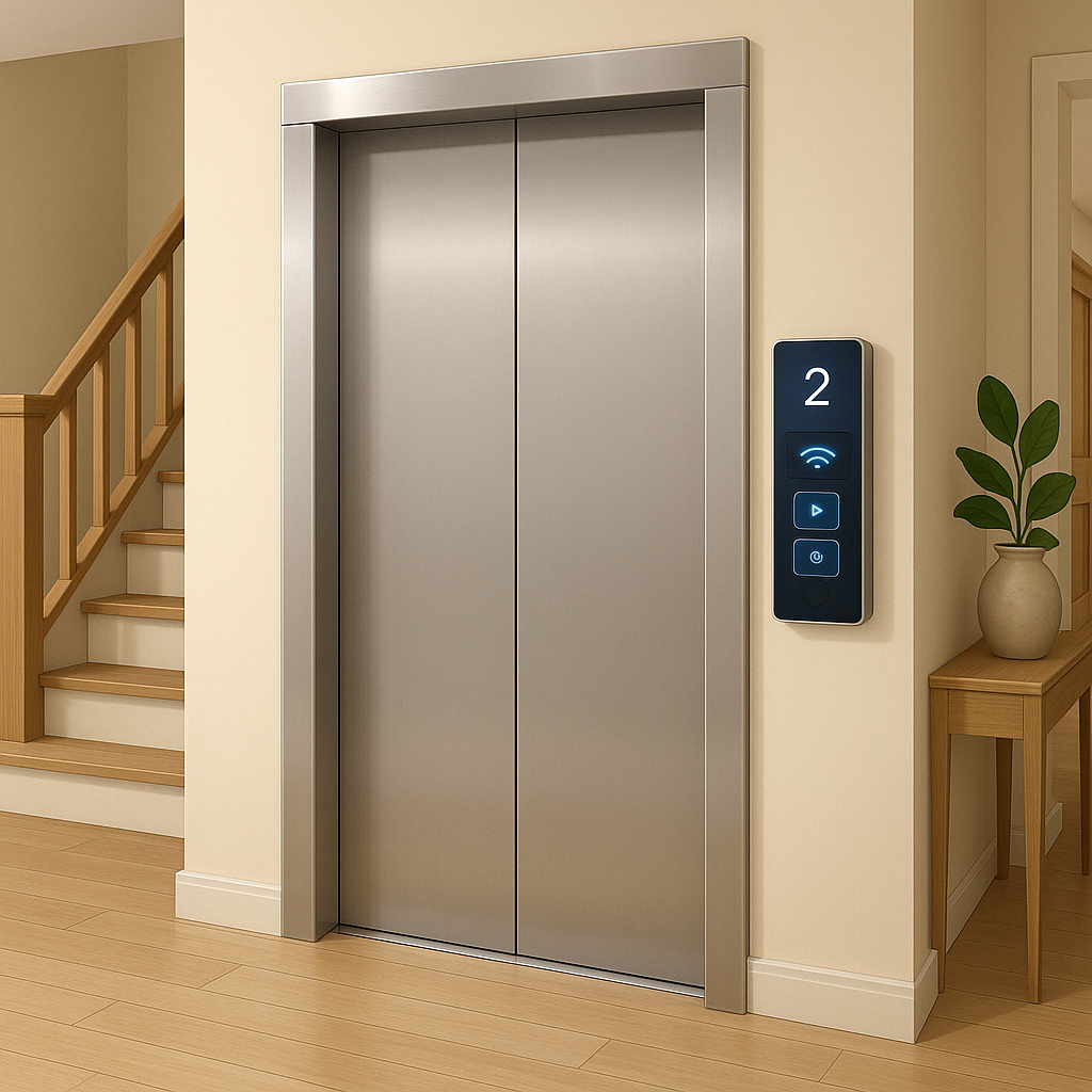 elevador residencial moderno con panel digital y diseño elegante