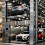 elevador comercial para autos en México en edificio de alto tráfico con sistema de estacionamiento vertical