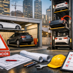 elevadores para autos en proyecto urbano en México con sistema de estacionamiento vertical moderno