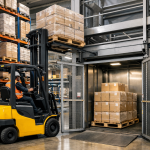 montacargas industrial en operación dentro de almacén moderno en México optimizando carga y transporte vertical