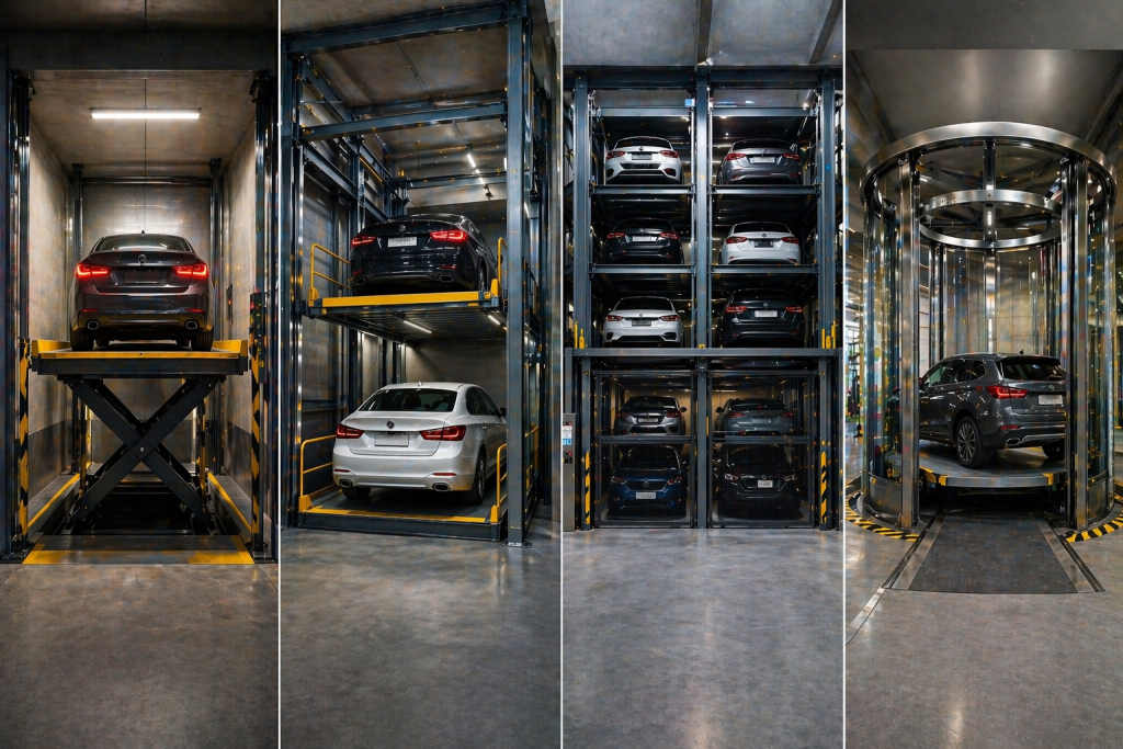 comparativa elevadores para autos en México en estacionamiento moderno con sistema vertical automatizado