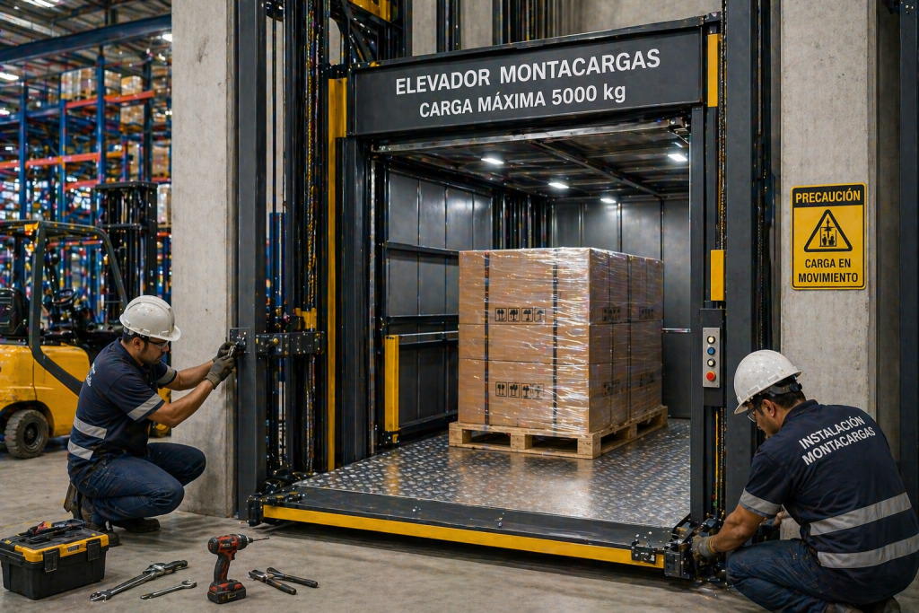 instalación de elevador montacargas en México para uso comercial intensivo en entorno industrial